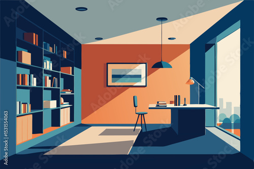 Vector illustration of modern home office interior