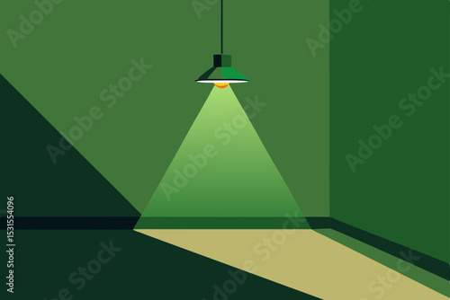 Vector illustration of green room with spotlight