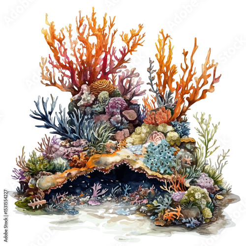 Ocean Tide Pools Life, watercolor clipart vector, isolated on a white background.