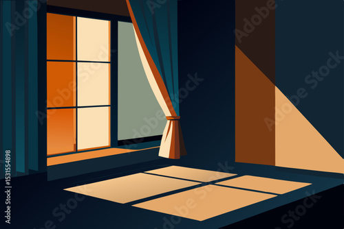 Vector illustration of a room with sunlight through a window