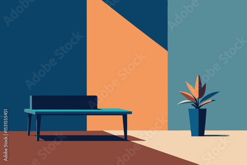Vector illustration of minimalist living room interior with geometric shapes