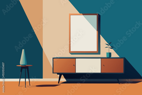 Vector illustration of modern living room interior with furniture