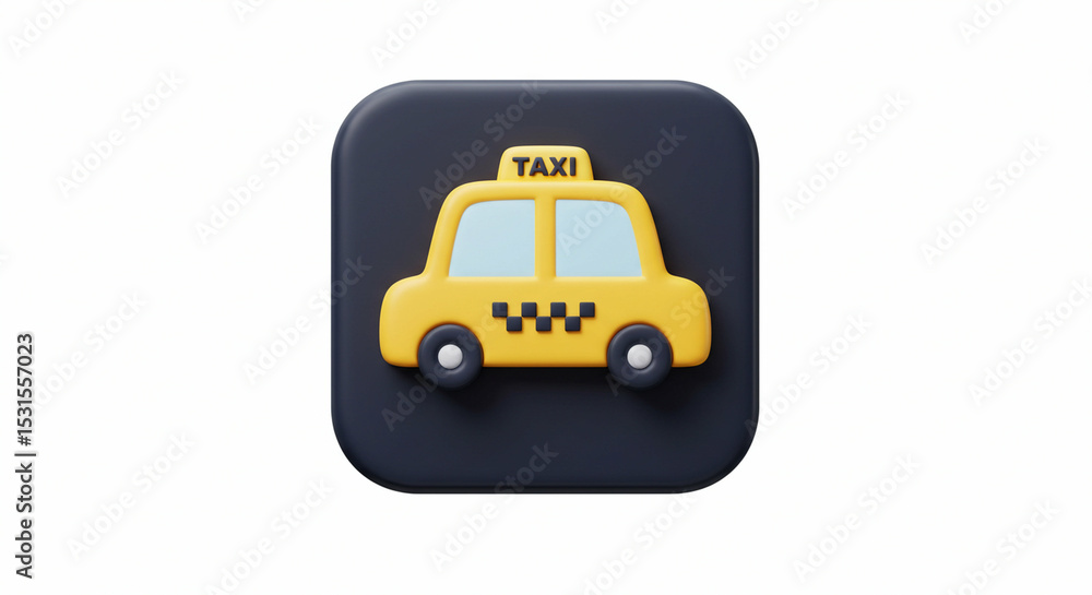 Yellow taxi icon with TAXI on top black squares and dark gray rounded square backdrop Yellow taxi icon with TAXI on top black squares and dark gray rounded square backdrop
