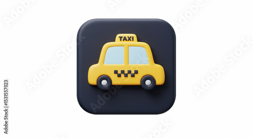 Yellow taxi icon with TAXI on top black squares and dark gray rounded square backdrop