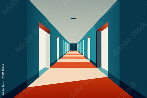 red corridor in a blue corridor