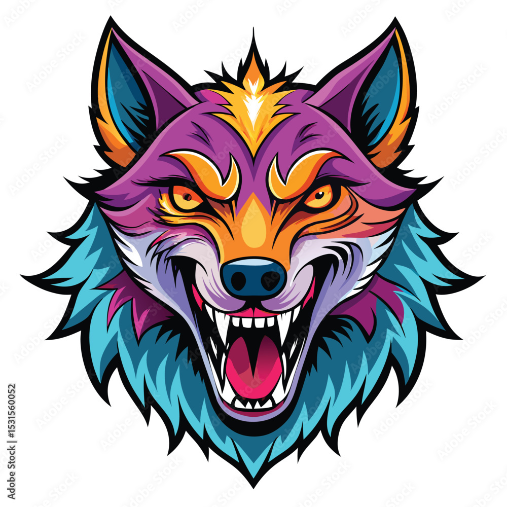 Obraz premium Angry, vibrant wolf head graphic