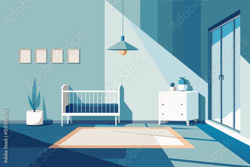 Vector illustration of a blue nursery room interior