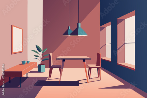 Vector illustration of modern dining room interior