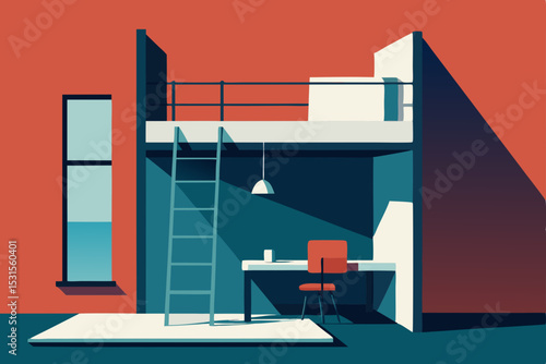 Vector illustration of modern loft apartment interior