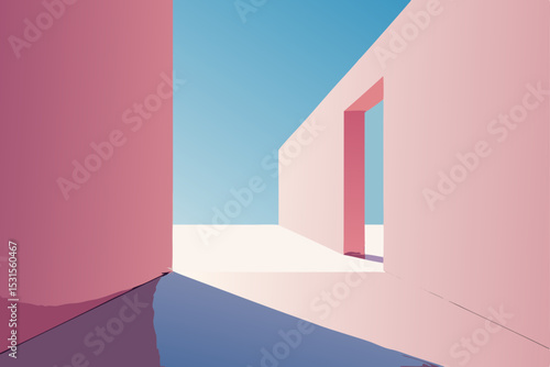 Vector illustration of pink building corner with blue sky