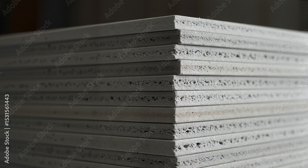 Naklejka premium Stacked drywall sheets in a construction environment 
