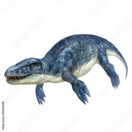 watercolor vector of Mosasaurus, isolated on a white background.