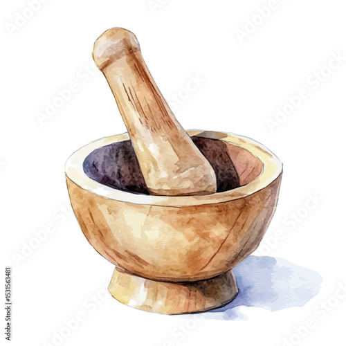 Mortar And Pestle, watercolor vector, isolated on a white background.