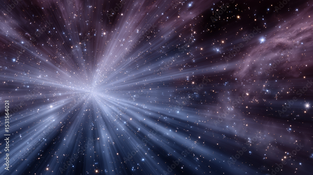 Obraz premium Deep space-inspired abstract background with stars, cosmic dust, and radiant light beams.