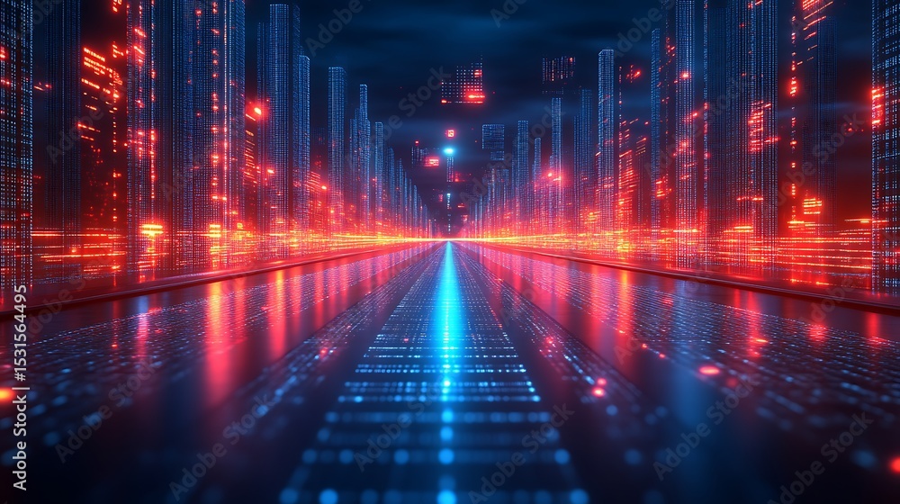 Futuristic city street with glowing lights Futuristic city street with glowing lights
