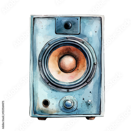 Monitor Speaker, watercolor drawing vector, isolated on a white background.