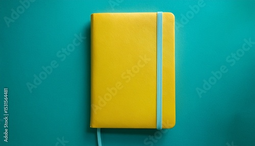 photo of closed yellow notebook over turquoise blue background minimalist image of closed diary as back to school concept