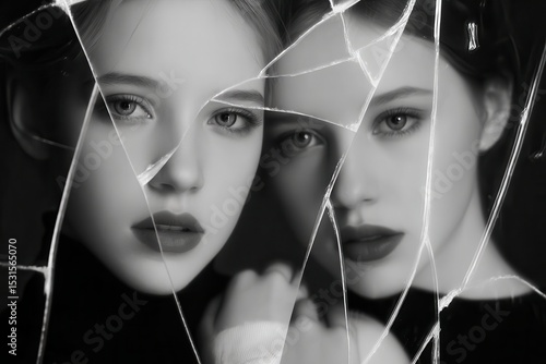 Shattered glass and a scary background serve as the setting for a mysterious woman in black, her face obscured by a white mask, ideal for a book cover