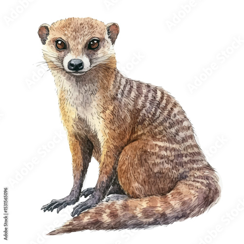 Mongoose Close Up, watercolor clipart vector, isolated on a white background.
