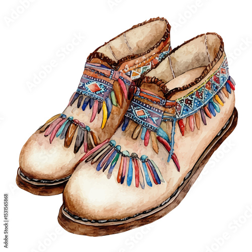 Moccasins, watercolor illustration vector, isolated on a white background.