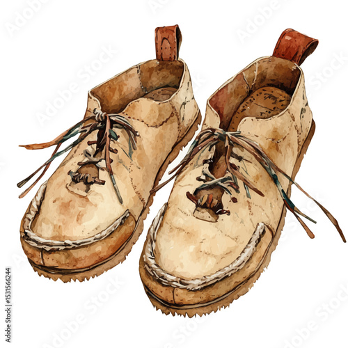 Moccasins, watercolor drawing vector, isolated on a white background.