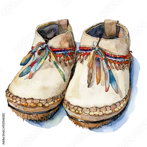 Moccasins, watercolor drawing vector, isolated on a white background.