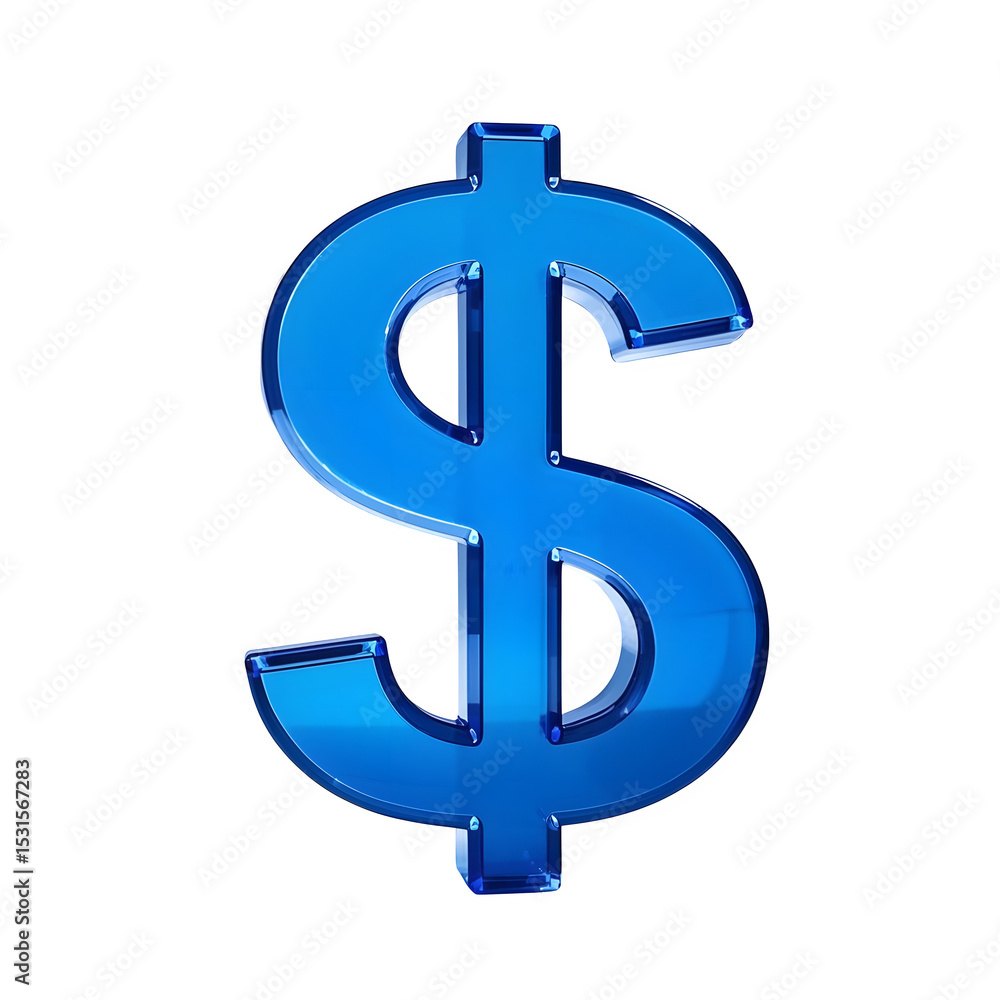 Blue Glass Dollar Symbol on a Transparent Background For Finance Blue Glass Dollar Symbol on a Transparent Background For Finance