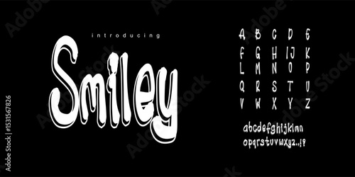 Font Smiley. Elegant Font. Groovy Font. Graffiti Font. Creative Hand Drawn Uppercase and Number. Street Art Classic Lettering Fashion Designs Typography modern serif decorative vintage concept vector 