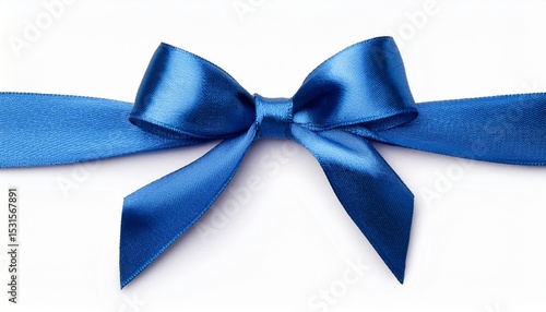 blue gift ribbon and bow horizontal banner isolated white background photo