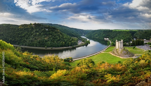 elevated view from famous panoramic viewpoint of beautiful giant s tomb lying inside the bend of the river semois located nearby the city of bouillon wallonia ardennes belgium