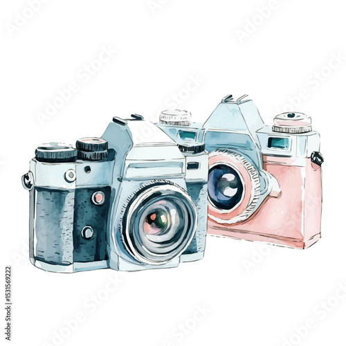 watercolor vector of Mirrorless Cameras, isolated on a white background.