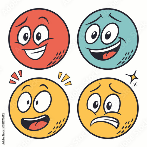 set of funny cartoon smileys, set of cartoon funny reactions on face
