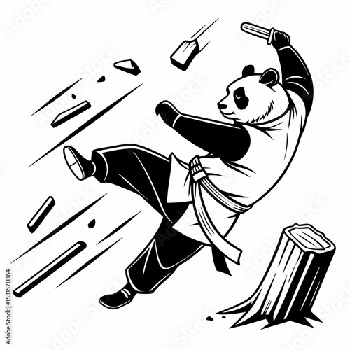 vector illustration of a kungfu panda, fighter panda