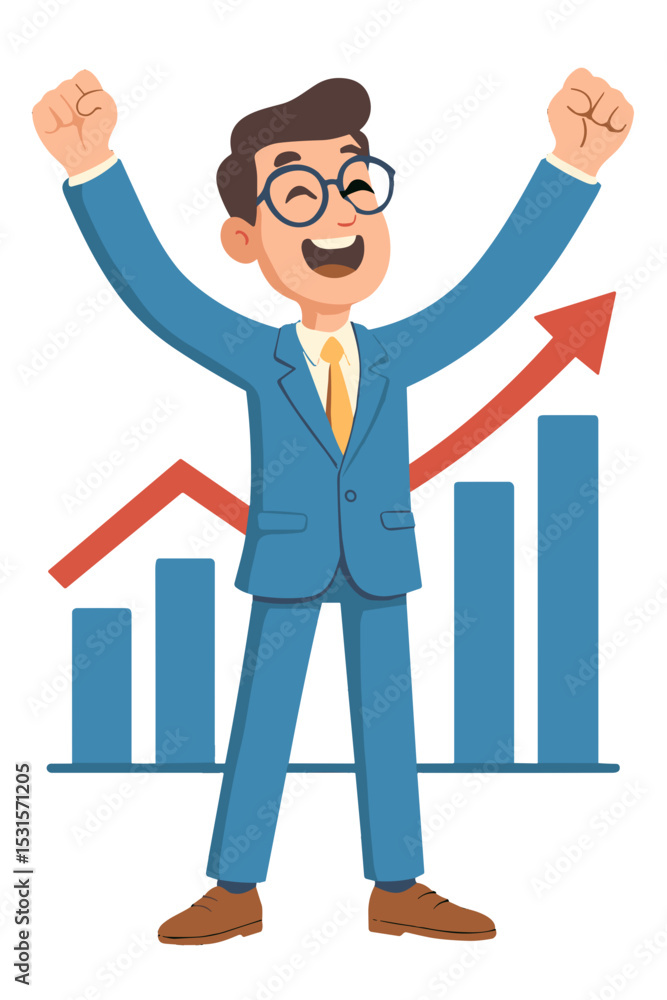 Happy Businessman with Growth Chart – Success and Achievement Concept Happy Businessman with Growth Chart – Success and Achievement Concept
