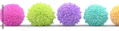 Colorful fluffy pom-poms in a row (1)
