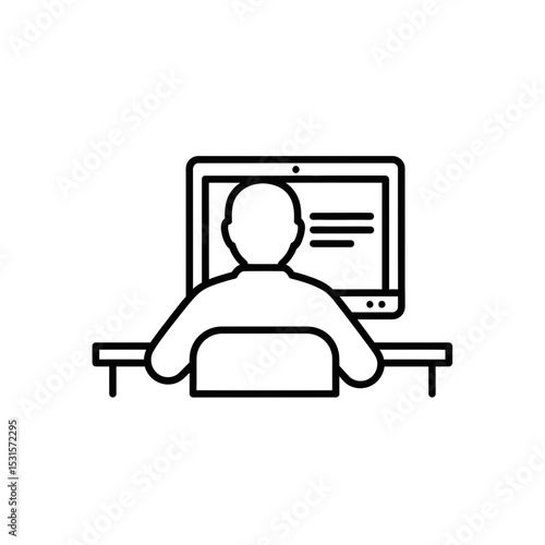 Remote worker sitting at desk using computer icon