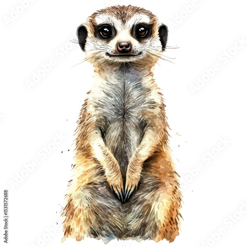 Meerkat, watercolor vector, isolated on a white background.