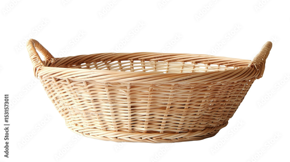 Fototapeta premium Empty wicker basket with handles isolated on transparent background