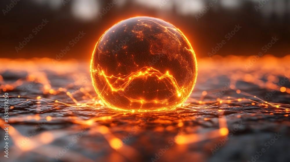 Fiery orb on molten rock Fiery orb on molten rock