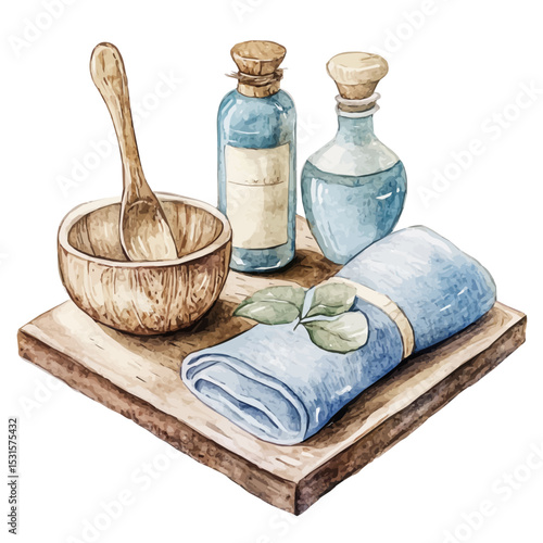 watercolor vector of Massage Devices, isolated on a white background.