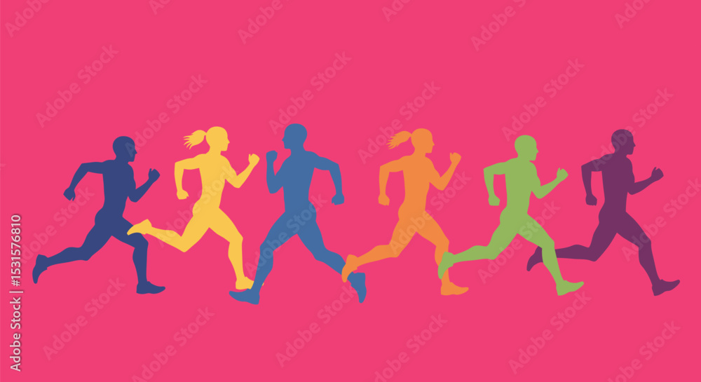 Group of Multi-Colored Running Silhouettes on Pink Background - AI Generative
Group of Multi-Colored Running Silhouettes on Pink Background - AI Generative
