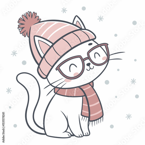 Peaceful Cat illustration Cozy winter SVG (wearing glasses)