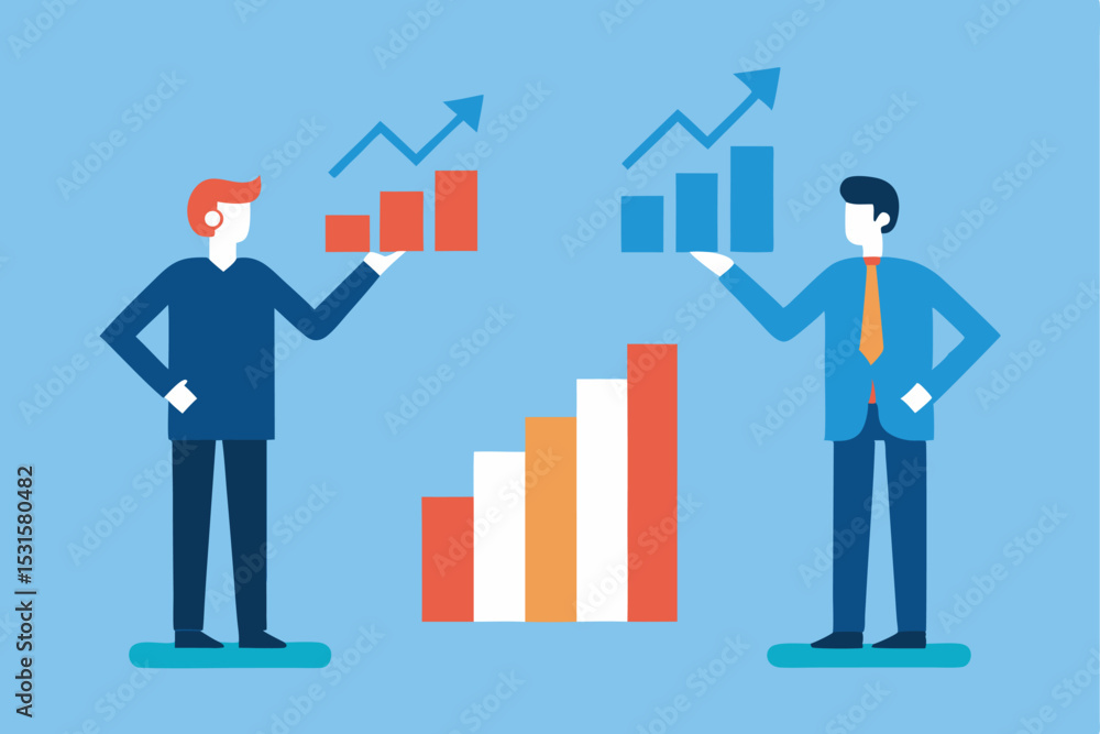 Businessmen analyzing growth charts comparing financial data Businessmen analyzing growth charts comparing financial data