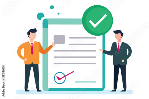 Businessmen reviewing and approving a document together