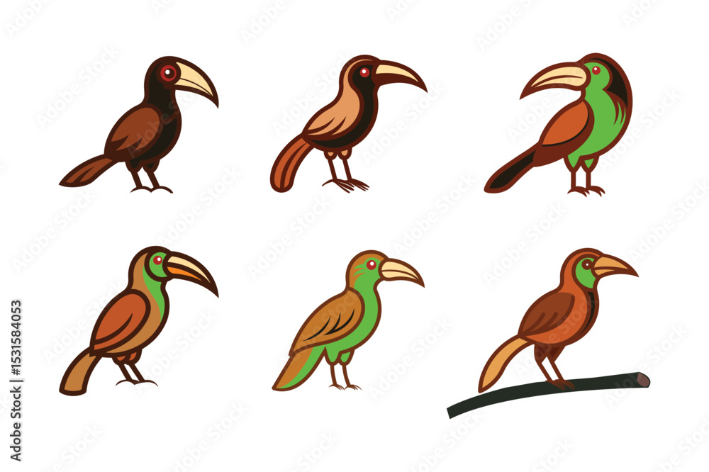 Naklejka premium set of hornbill bird vector illustration
