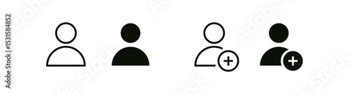 user icons, including a new user icon with a plus sign. add user icon . for apps, login screens, social profiles, account creation, and digital identity interfaces
