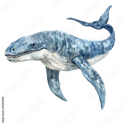 Liopleurodon, watercolor painting vector, isolated on a white background.