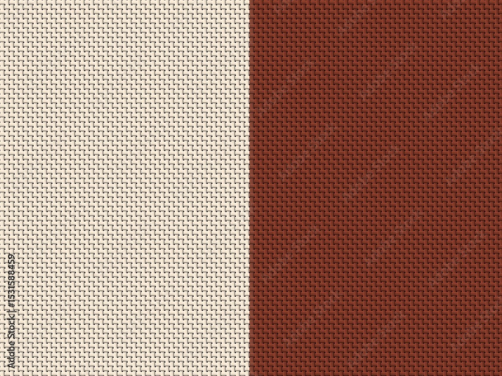 Fototapeta premium Abstract seamless pattern featuring a split design of off-white and terracotta woven textures, ideal for textile or background designs.