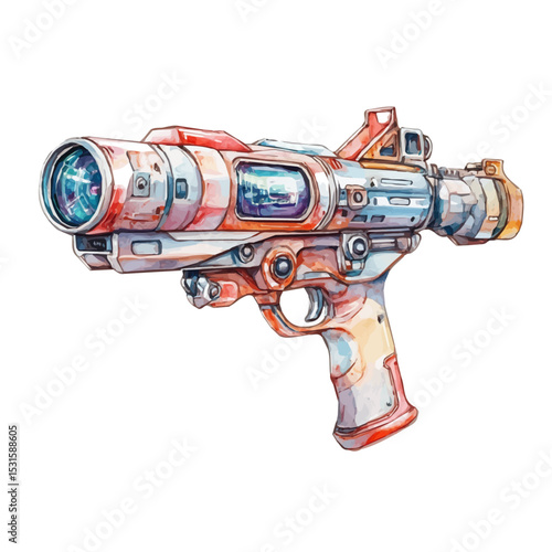 Laser Guns, watercolor painting vector, isolated on a white background.
