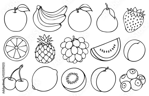 vector icon set, fruits, uncolored outline version